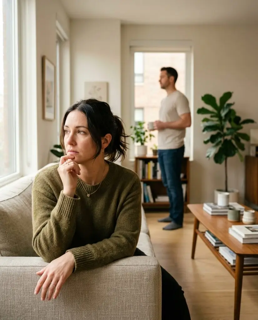 Persona preocupada por la distancia emocional con su pareja.